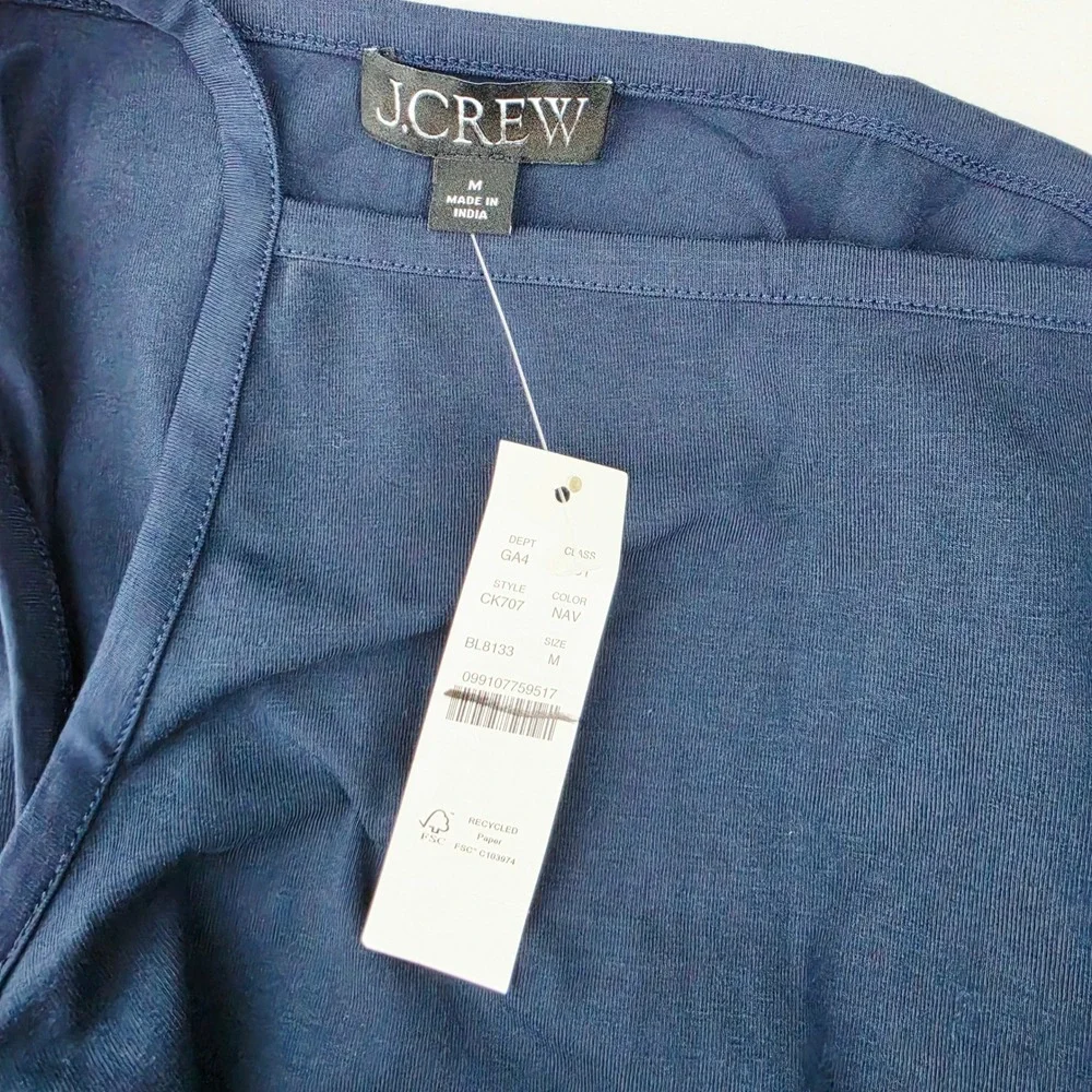 J. Crew NWT Pintuck Mixy Dress Navy Blue Square Neck Midi Pleated Waist Size M
